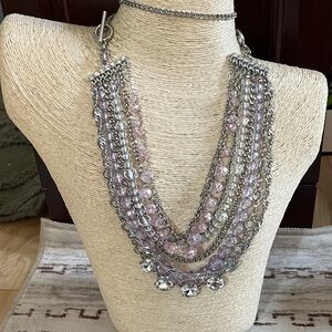 Charming Charlie Pink and Silver Multi-Strand Crystal Necklace